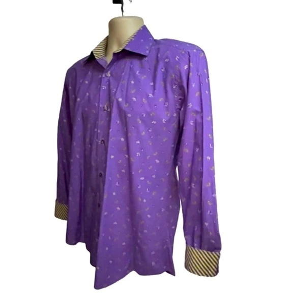 Jared Lang Men’s Purple Paisley Button Down Shirt Large - Picture 2 of 7